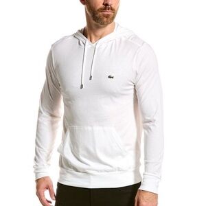 Lacoste Men’s Jersey Cotton Hooded Tee Shirt Logo Long Sleeve White Size Large